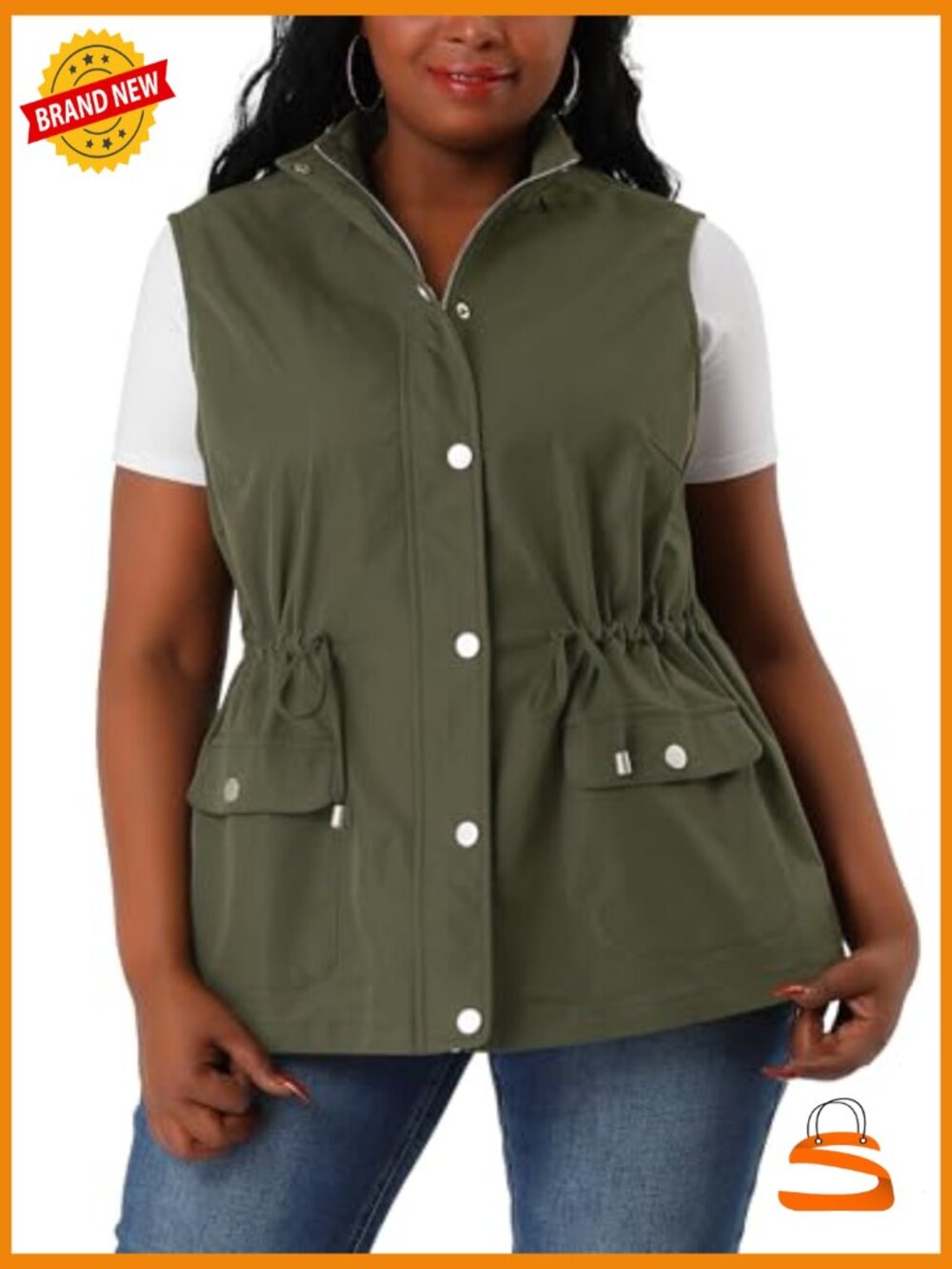 Plus Size Sleeveless Cargo Vest Lightweight Anorak Utility Vest Women - Picture 2 of 6